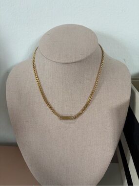Gold PVD ID Bar Chain Necklace - 14in w 2 in extender